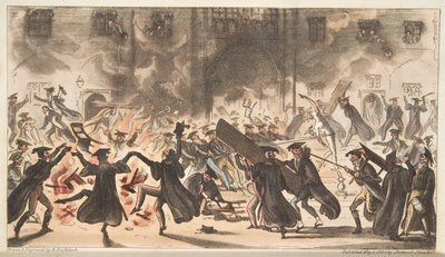 英国のスパイ、パブからの水星のフローリング、またはオークのバーニング。 1824（手塗りの彫刻） 作： Isaac Robert Cruikshank