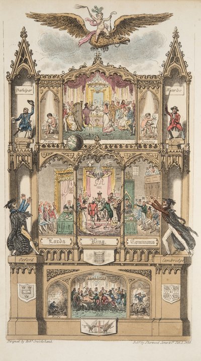 The Frontispiece、The English Spy、パブ。 1824（手塗りの彫刻） 作： Isaac Robert Cruikshank