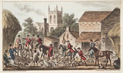 外出; 1824年に発行されたイングリッシュスパイからのバークレーハントケンネルの眺め（手描きの彫刻） 作： Isaac Robert Cruikshank