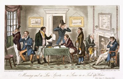 モーニングとロースピリッツ-チャールズモロイウェストマコット（1788-1868）による「イングリッシュスパイ」のロックアップハウスでのシーン 作： Isaac Robert Cruikshank