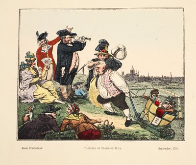 プリムローズヒルの娯楽、1791年（手描きの彫刻） 作： Isaac Robert Cruikshank