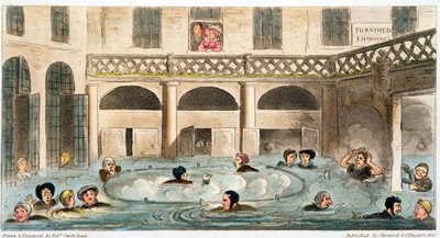 「風呂での公衆浴場、または生きた煮込み」、1825 作： Isaac Robert Cruikshank