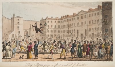 1824年にロンドンで出版されたイングリッシュスパイからの法の縁にリフトを与えるサリーCollegians 作： Isaac Robert Cruikshank