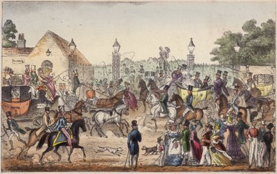 The Arrival, or Western Entrance to Cockney Land (colored engraving) 作： Isaac Robert Cruikshank