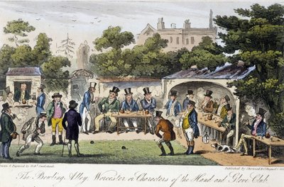 The Bowling Alley or Characters of Hand and Glove Club-Charles Molloy Westmacott著、Robert Cruikshank画、ロンドン版「The English Spy」に登場。 作： Isaac Robert Cruikshank
