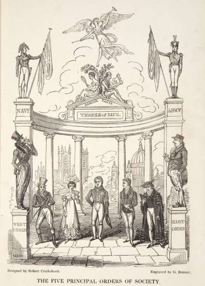 英国のスパイ、パブからの社会の5つの主要な命令。 1824（手塗りの彫刻） 作： Isaac Robert Cruikshank