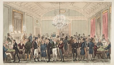 イングリッシュスパイのパブ、ブルックスのグレートサブスクリプションルーム。 1824（手塗りの彫刻） 作： Isaac Robert Cruikshank