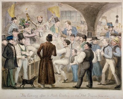 「1835年6月、艦隊刑務所での模擬選挙の後の夜」 作： Isaac Robert Cruikshank
