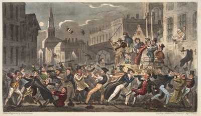 タウンアンドガウン、The English Spy、パブ。 1824（手塗りの彫刻） 作： Isaac Robert Cruikshank