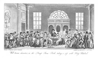 ポンプ室のよく知られたキャラクター、バス、ブラッドー王との飲み会、1825 作： Isaac Robert Cruikshank