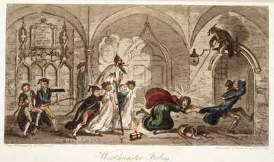 Westminster Frolics、The English Spy、パブ。 1824（手塗りの彫刻） 作： Isaac Robert Cruikshank