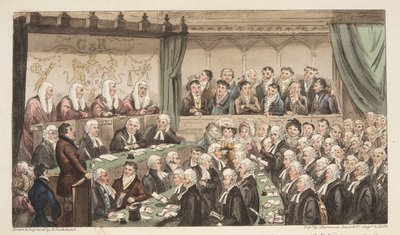 ウェストミンスターホール、The English Spyのパブ。 1824（手塗りの彫刻） 作： Isaac Robert Cruikshank