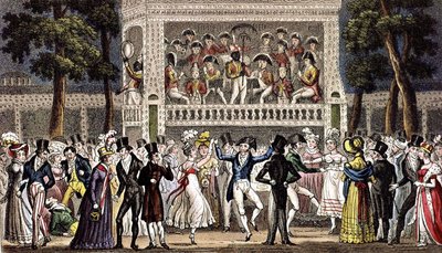 ロンドンのボクスホール ガーデンでの舞踏会 c. 1830年、彫刻 作： Isaac Robert & George (1792 1878) Cruikshank