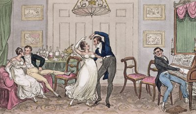 はじめに：ロジックのジェイモーメント、ジェリー、トム、コリンシアンケイト、ピアースイーガン作「ロンドンの生活」（1821年、色付きのアクアチント） 作： Isaac, Robert and George Cruikshank
