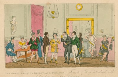 ドゥルーリーレーンシアター、ロンドンのグリーンルーム 作： Isaac, Robert and George Cruikshank
