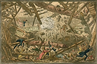 ニューブランズウィックシアターの転落、1828年2月28日 作： Isaac, Robert and George Cruikshank