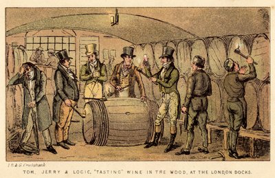 トム、ジェリー、ロジック、ロンドンドックで森の中でワインを味わう 作： Isaac, Robert and George Cruikshank