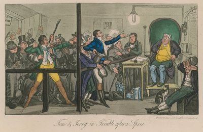 トムとジェリーは酒宴の後で困っています 作： Isaac, Robert and George Cruikshank