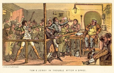トムとジェリーは酒宴の後で困っています 作： Isaac, Robert and George Cruikshank