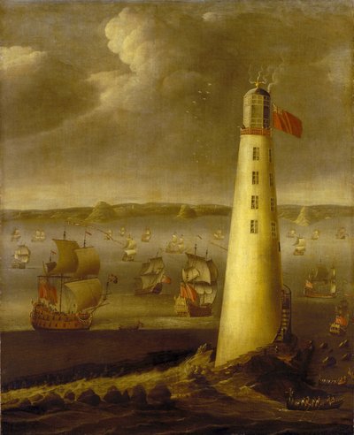 デヴォン（イギリス）沖のエディストーン灯台。キャンバスに油彩、1708年頃、アイザック・セイルメーカー（1633-1721）作。 作： Isaac Sailmaker