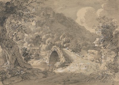 橋と家のある山岳風景 作： Isaac Weld