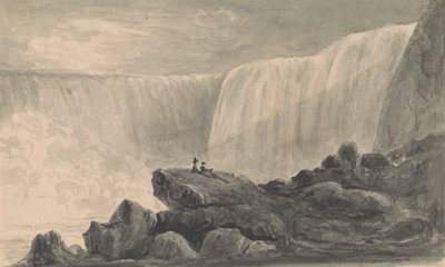 ナイアガラの滝とロック センターの前景に座っている 2 人の人物のビュー 作： Isaac Weld