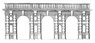 1645年頃のウィルトン庭園から手すりのあるアーケードのデザイン 作： Isaac de Caus