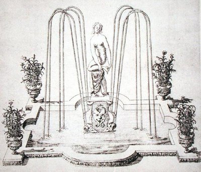 1645年頃の「ウィルトンの庭園」の噴水のデザイン（彫刻 作： Isaac de Caus