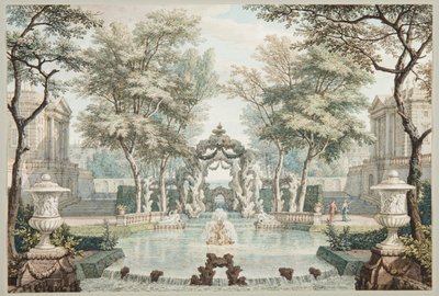 古典的な建物と噴水のある庭園 作： Isaac de Moucheron