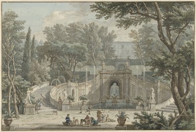 チボリのヴィラデステの庭園の眺め、1725年 作： Isaac de Moucheron