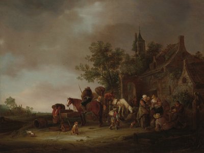 旅館に立ち寄る旅人 作： Isaac van Ostade