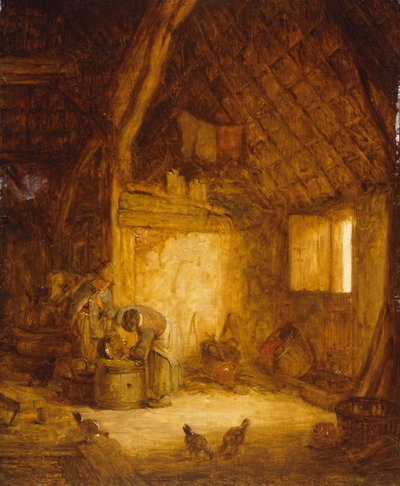 納屋の農民（木に油彩） 作： Isaack Jansz van (attr. to) Ostade