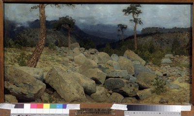 クリミア山脈で。 Isaac (Isaac) Ilyich Levitan (1860-1900) による絵画、キャンバスに油彩 作： Isaak Ilyich Levitan