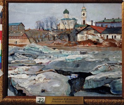 プスコフに漂う氷。 Isaak Izrailevich Brodsky (Brodsky) (1884-1939) による絵画。 ボール紙に油彩 作： Isaak Israilevich Brodsky