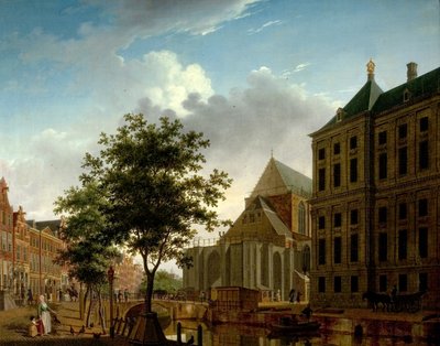 ニーウェ教会と市庁舎、アムステルダム、オランダの裏 作： Isaac Ouwater