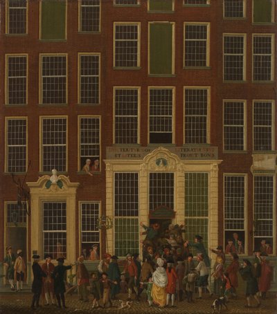 1779年、アムステルダムのカルフェル通りにあるヤンドグルートの書店と宝くじ代理店 作： Isaac Ouwater