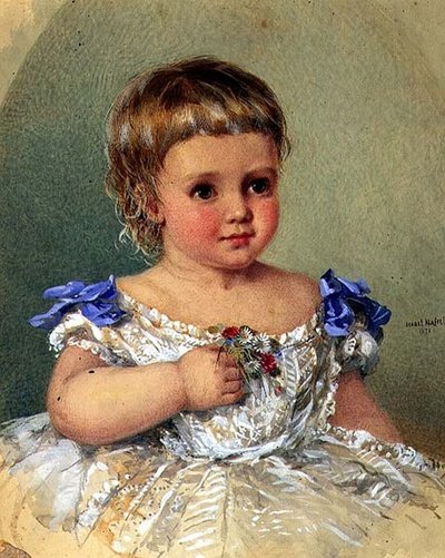 野の花のポージーを持つ子供の肖像 作： Isabel Oakley Naftel