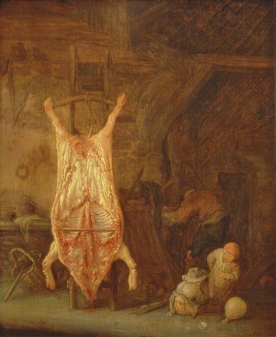豚の屠殺（パネルに油彩） 作： Isack van Ostade