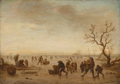 氷上のスケーターたち 1642-45年頃 樫の木に油彩 作： Isack van Ostade