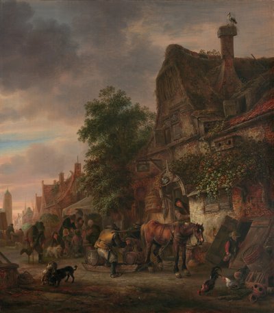 旅館の前の労働者 作： Isack van Ostade