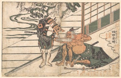 酒を飲む伝説の怪力男、坂田金平（金時） 作： 石川豊信
