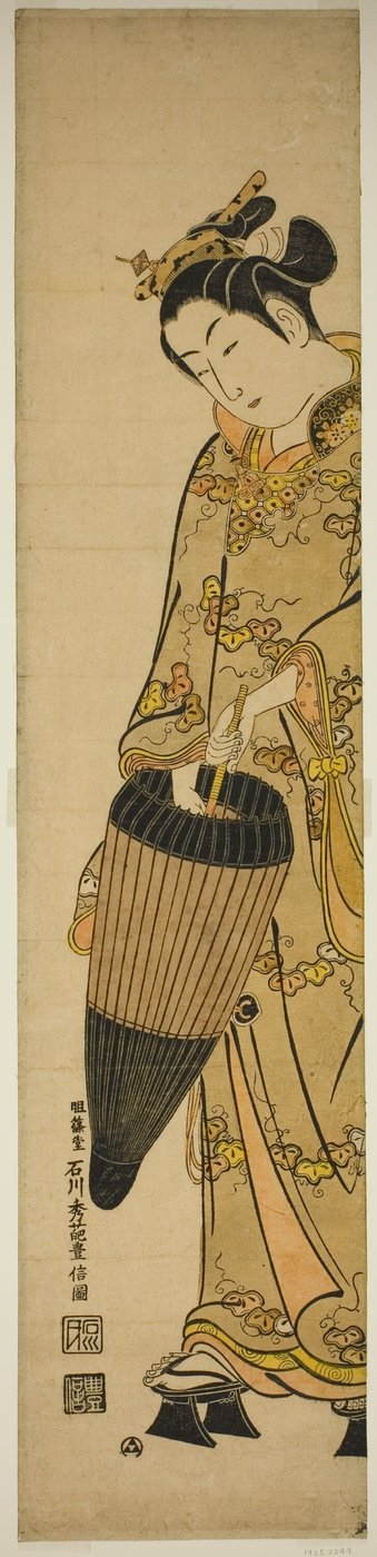 傘を持つ若い女性 作： Ishikawa Toyonobu