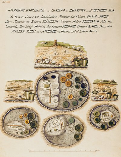 ハルシュタットの埋葬地、19世紀の水彩画コレクション（水彩画） 作： Isidor Engel