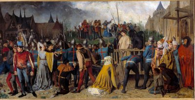 100年戦争。肉屋に導かれたジョアン・オブ・アルク（1412-1431年）。パトロワ・イシドレ（1815-1884）の絵 Ec.Fr. 作： Isidore Patrois