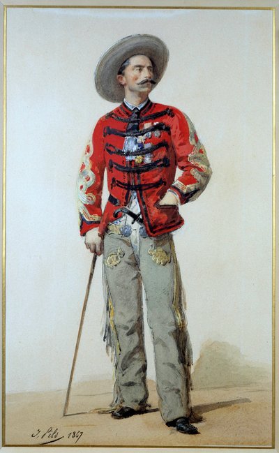 メキシコ遠征（1861-1867）：メキシコのカウンター・ゲリェロでのガストン・ガリフェ将軍（1830-1909）の肖像。Isidore Alexandre Augustin Pils (1813-1875) による水彩画 1867 Sun.0.39x0.24 m. Paris, musee de l