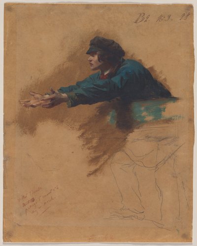 腕を伸ばして前傾している若い男...、c。 1851年。 作： Isidore Pils