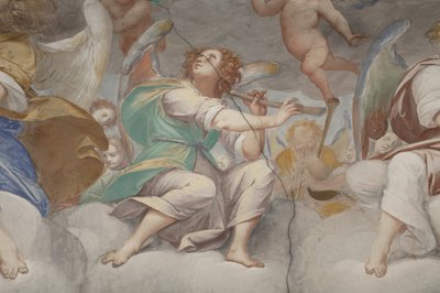 天使、ミュージシャンの天使とプット、永遠の父との楽園の詳細、1623-34年（3496185の詳細） 作： Isidoro Bianchi