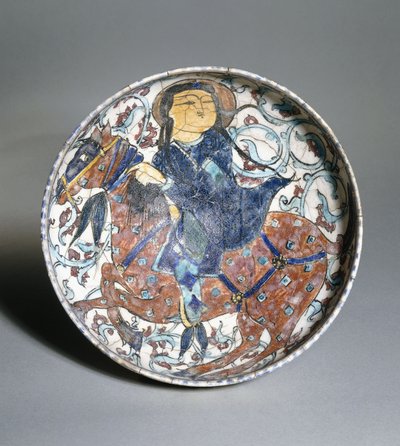 花柄に囲まれた騎乗騎士を描いたミナイ丼、1200年頃 作： Islamic School