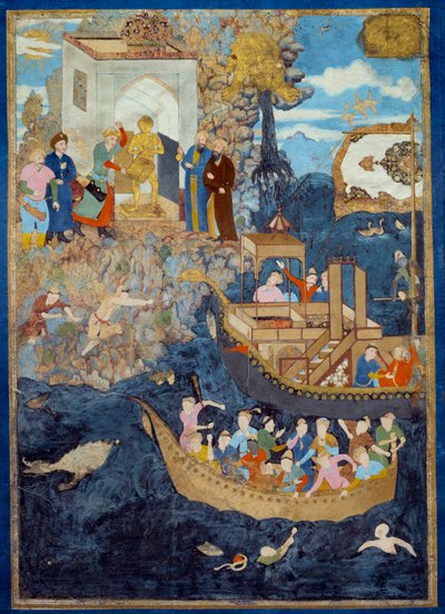 イスラムの芸術。水辺の情景を描いたミニチュア 作： Islamic School