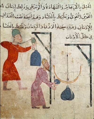 イスラム美術。ファティミド朝時代（10-11世紀）の羊皮紙に描かれたドローイング - 食料品の計量 - パピルスに描かれた絵画 - カイロ、イスラム美術博物館 作： Islamic School